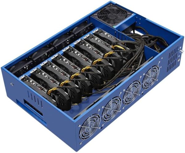 GPU Mining Rig Case, Complete Mining Systerm for ETC/Ergo/Raven Coin Crypto Mining with 8 GPU Mining Motherboard, 1800W PSU(110v-220v), 8 Fans, RAM, SSD, CPU(Excluding GPUs) -Blue - Image 8
