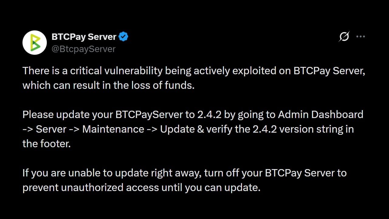 Bitcoin Lightning Nodes Hit as BTCPay Signals Emergency 2.4.2 Fix